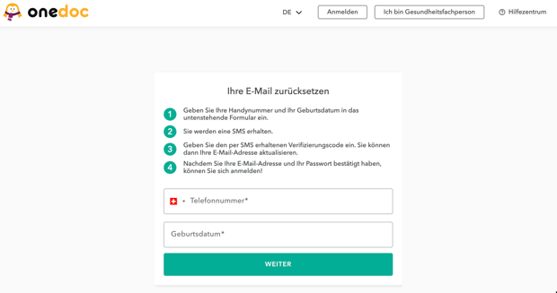 reset email via SMS DE