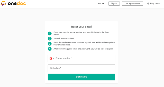 reset email via SMS EN